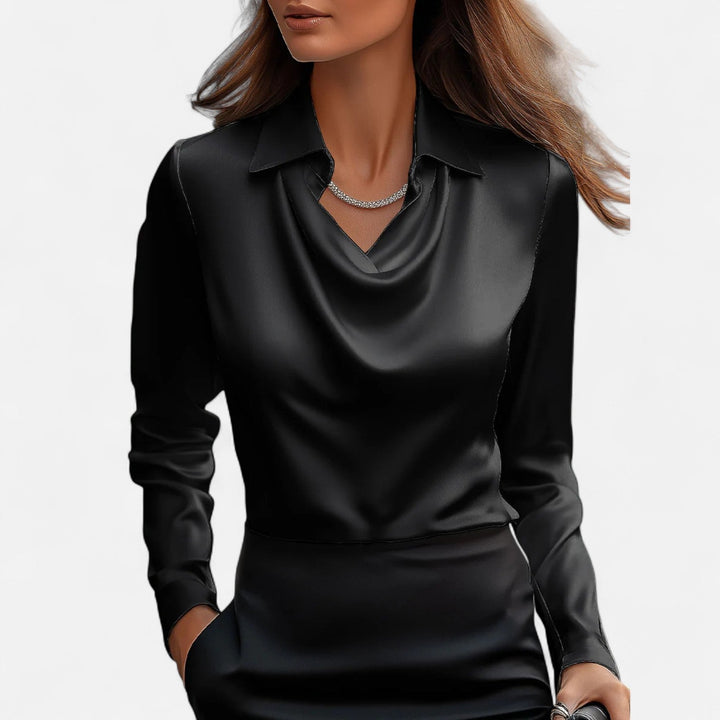 Delmor | Women's White Satin Blouse – Draped Neckline, Timeless Elegance