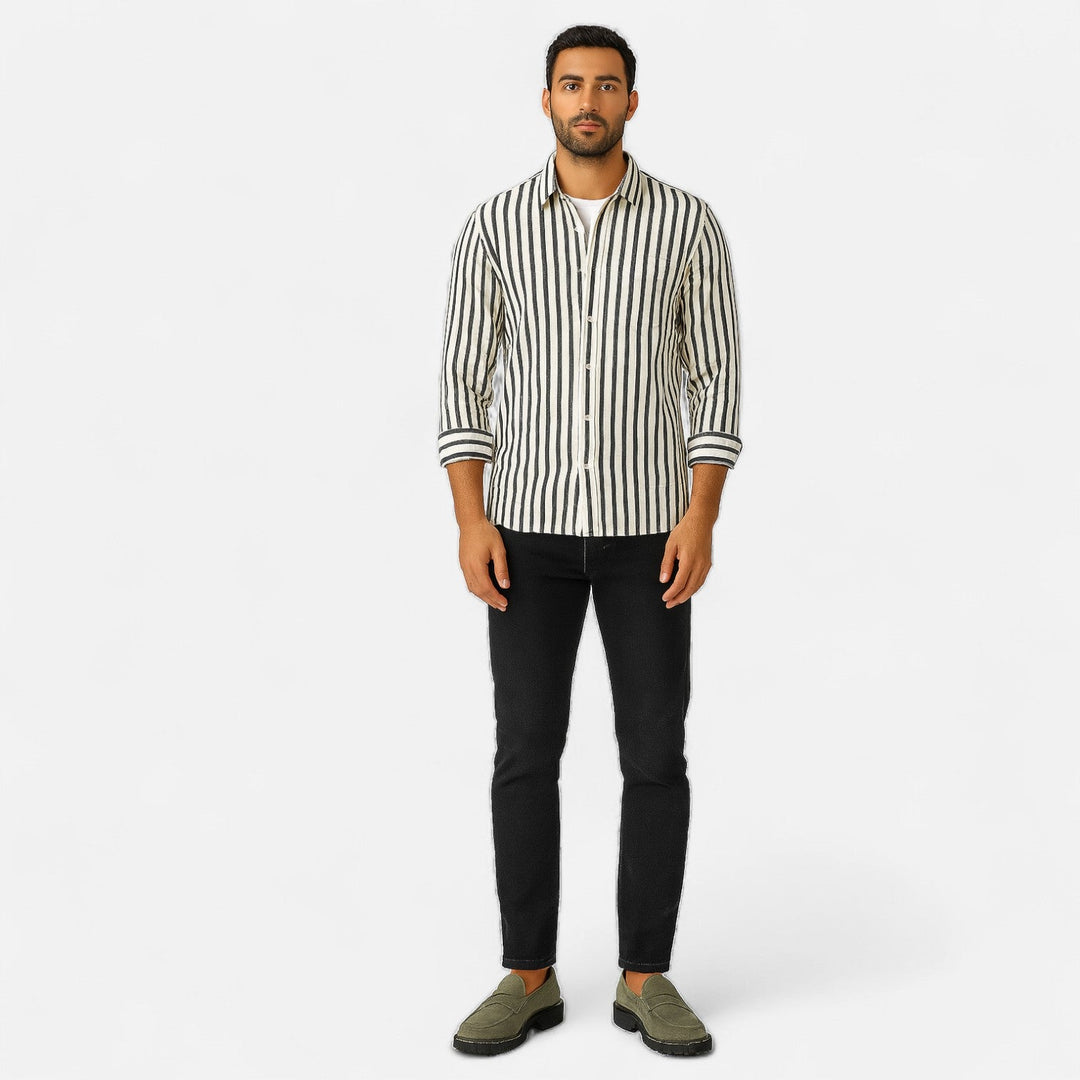 Delmor | Men’s Striped Long Sleeve Shirt – Premium Tailored Stripe for Refined Casual & Professional Wear