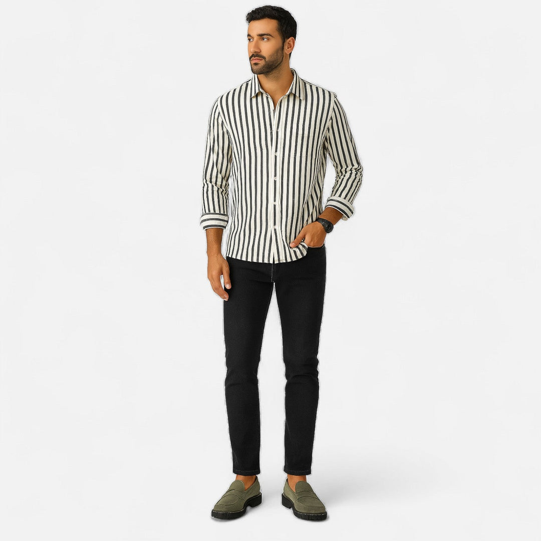 Delmor | Men’s Striped Long Sleeve Shirt – Premium Tailored Stripe for Refined Casual & Professional Wear