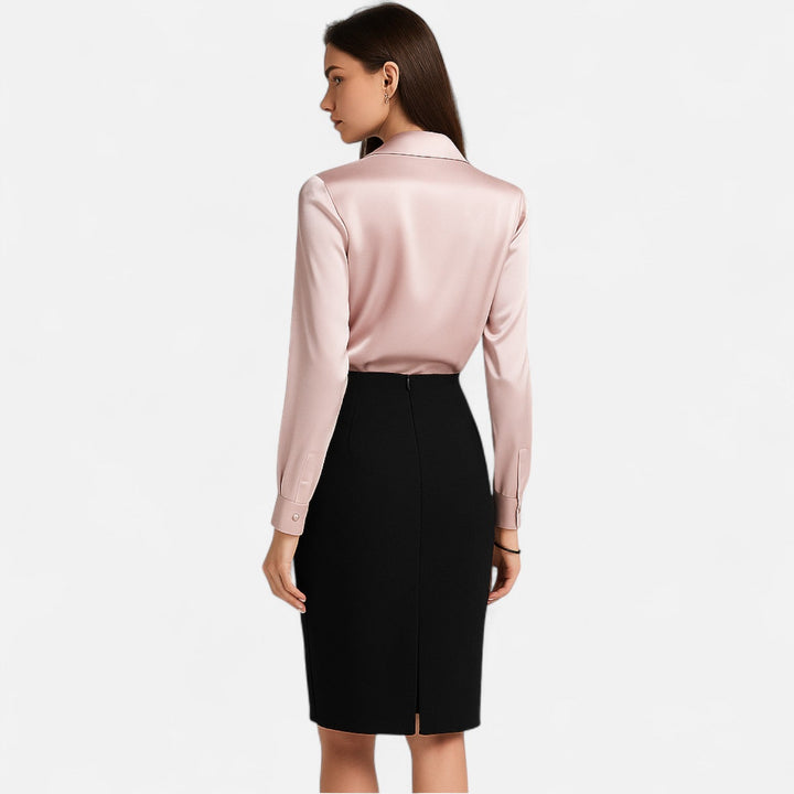 Delmor | Women's White Satin Blouse – Draped Neckline, Timeless Elegance
